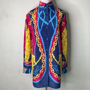 Gottex Women's Chain Print Button Down Shirt Pink/Blue Size Medium